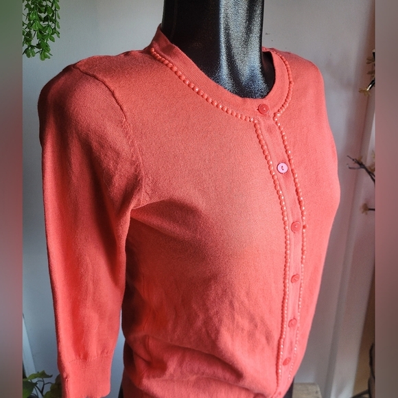 Merona Reddish Pink Cropped Sleeve Button Up Top M - Picture 3 of 7